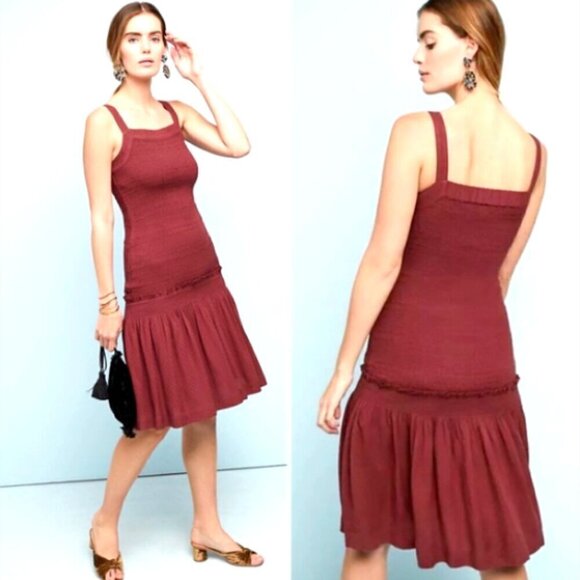 Anthropologie Escondido Sleeveless Dress Sz M Burgundy Smocked #300B - Picture 1 of 10
